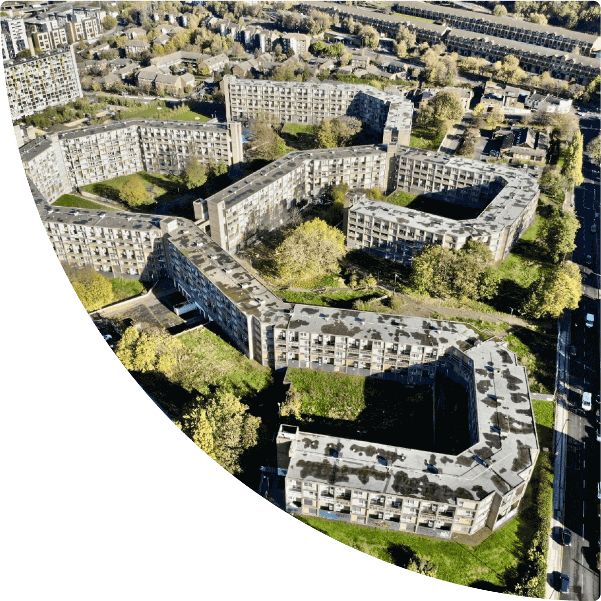 a aerial view of a building