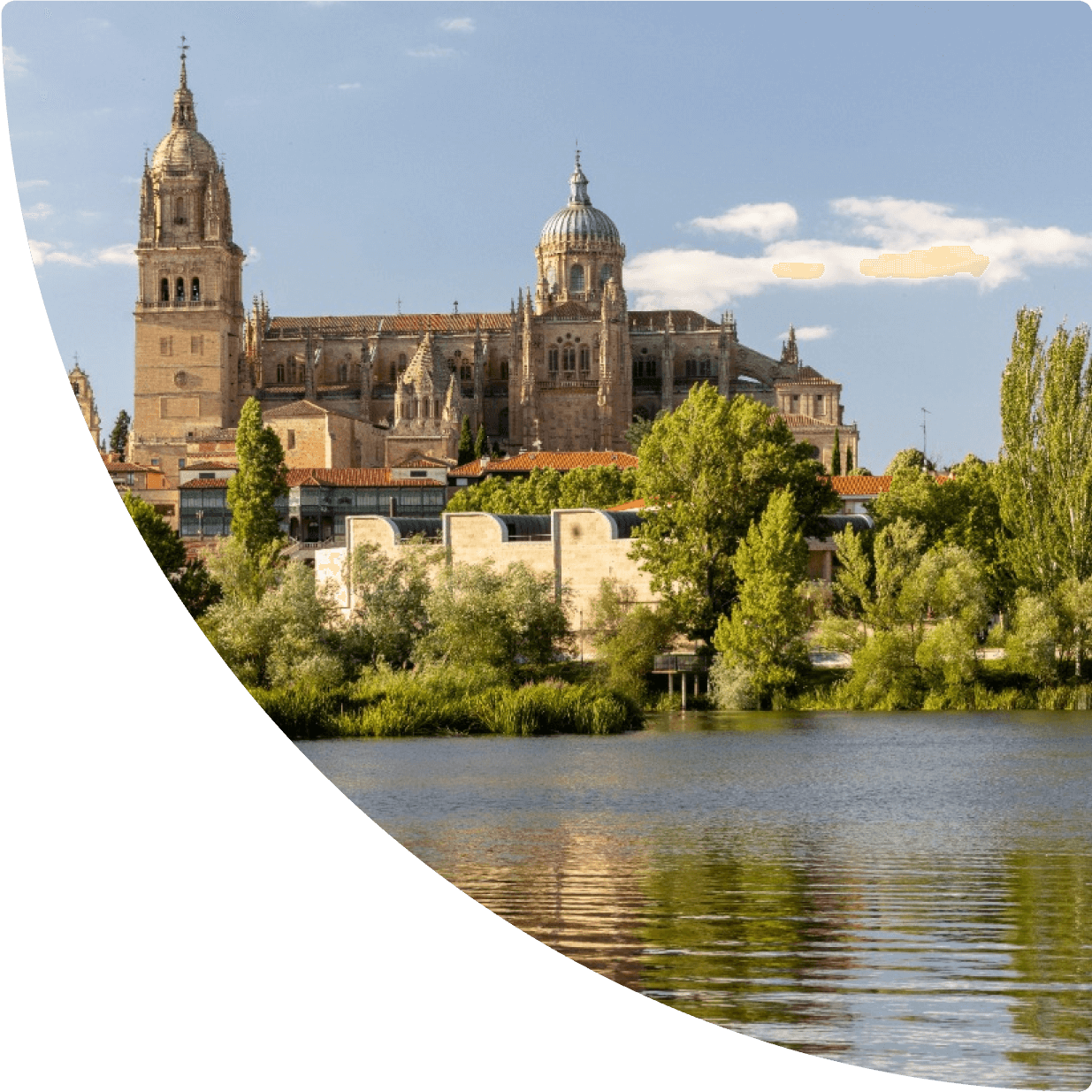 Salamanca with towers and a body of water