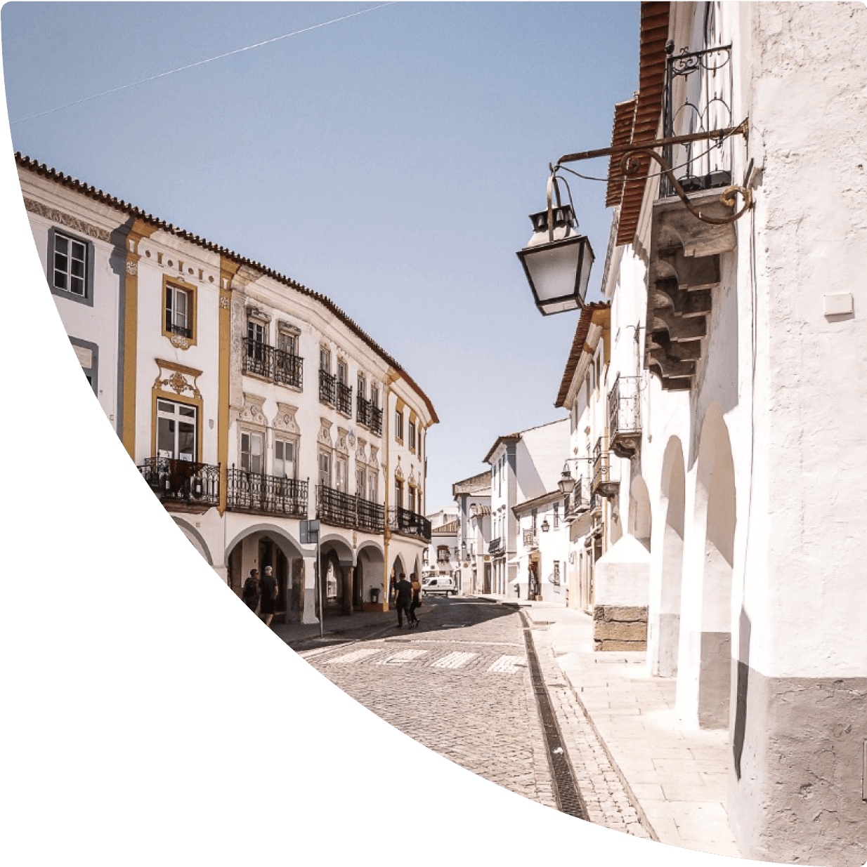 a street with buildings and a street light