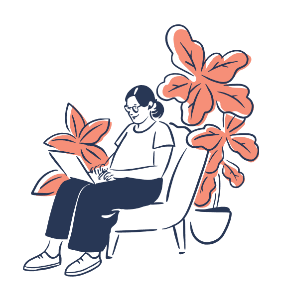 a woman sitting in a chair with a laptop searching for mid term rental management benefits