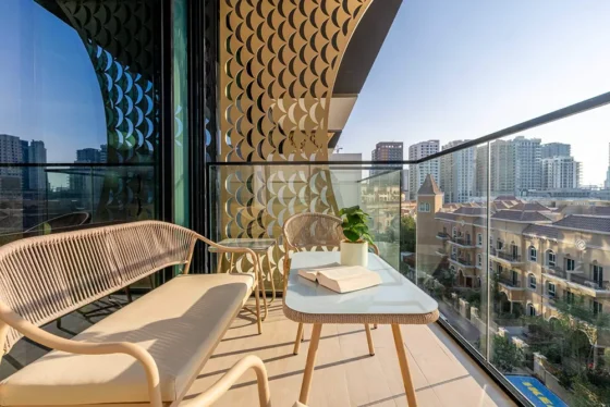 Balcony of a GuestReady-managed holiday home in Dubai